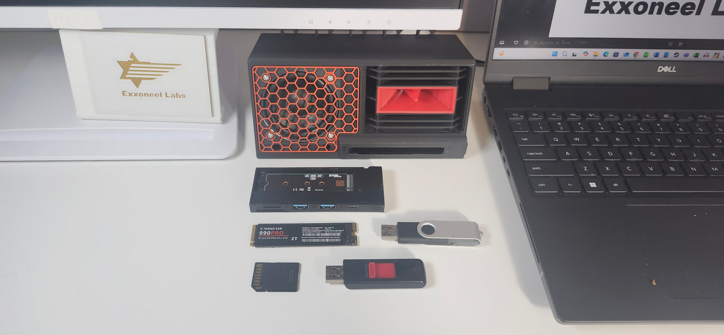 3 in 1 ArenaSound USB Hub: Desk Soundbar, NVMe SSD Enclosure and USB Hub Novelty Device -  Red & Black