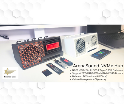 3 in 1 ArenaSound USB Hub: Desk Soundbar, NVMe SSD Enclosure and USB Hub Novelty Device -  Red & Black