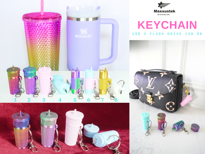 USB-C Coffee Cup Tumbler Flash Drive Keychain for iPhone 17, Android Smartphone & MacBook | Cute 128GB Memory Stick Gift for Students & Travel Tech