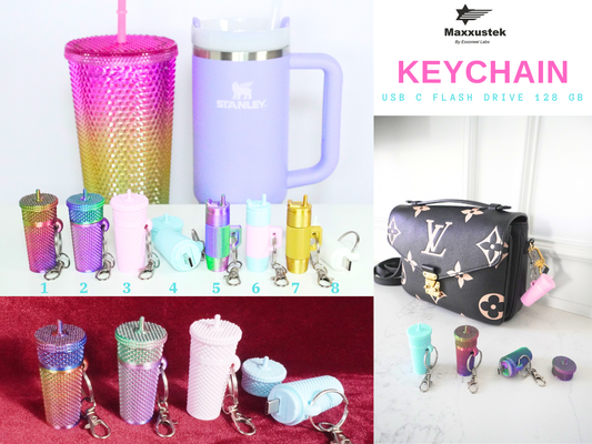 USB-C Coffee Cup Tumbler Flash Drive Keychain for iPhone 17, Android Smartphone & MacBook | Cute 128GB Memory Stick Gift for Students & Travel Tech