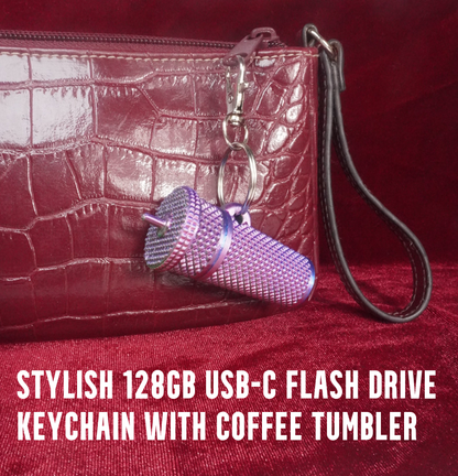 USB-C Coffee Cup Tumbler Flash Drive Keychain for iPhone 17, Android Smartphone & MacBook | Cute 128GB Memory Stick Gift for Students & Travel Tech