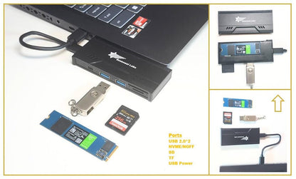 USB Hub with M.2 NVMe/SATA SSD Enclosure, 1 to 10 Gbps Dock, Sd.Tf, Usb 2.0 Ports