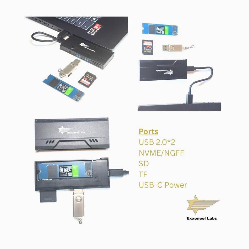 USB Hub with M.2 NVMe/SATA SSD Enclosure, 1 to 10 Gbps Dock, Sd.Tf, Usb 2.0 Ports